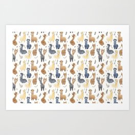 Cute Alpacas Illustration Pattern Art Print