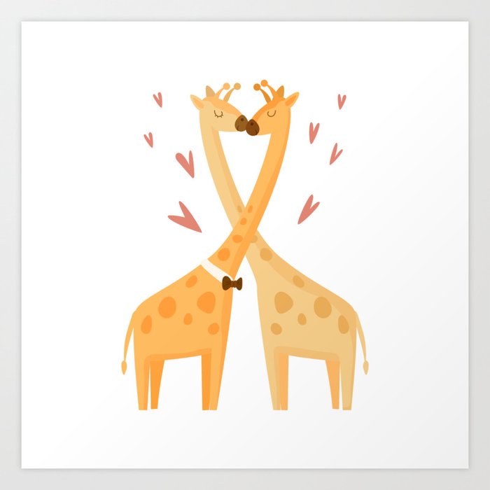 Giraffes in Love - A Valentine's Day Art Print