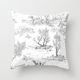 Toile de Jouy Vintage French Black & White Pattern Throw Pillow