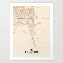 Fountain, Colorado, United States - Vintage City Map Art Print