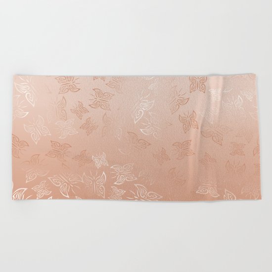 Rose Gold Butterflies Pattern Beach Towel
