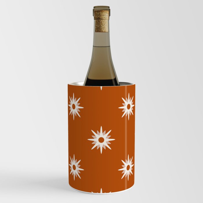 Orange atomic mid century white stars pattern Wine Chiller