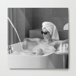 Female in Sunglass in Bathtub of Parisian cold-water flat black and white photograph - photography - photographs wall decor Metal Print | Photo, Sunglasses, Nude, Sexy, Seductive, Woman, Girlpower, Empowerment, Photographs, Photograph 