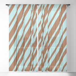 [ Thumbnail: Turquoise and Brown Colored Lines/Stripes Pattern Sheer Curtain ]