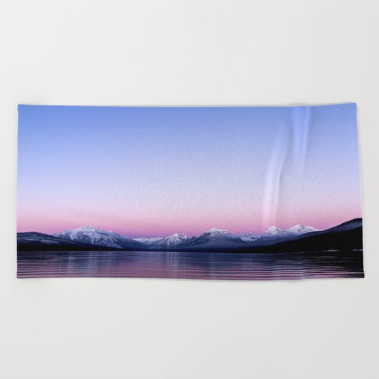 pastel mountain lake sunset Beach Towel