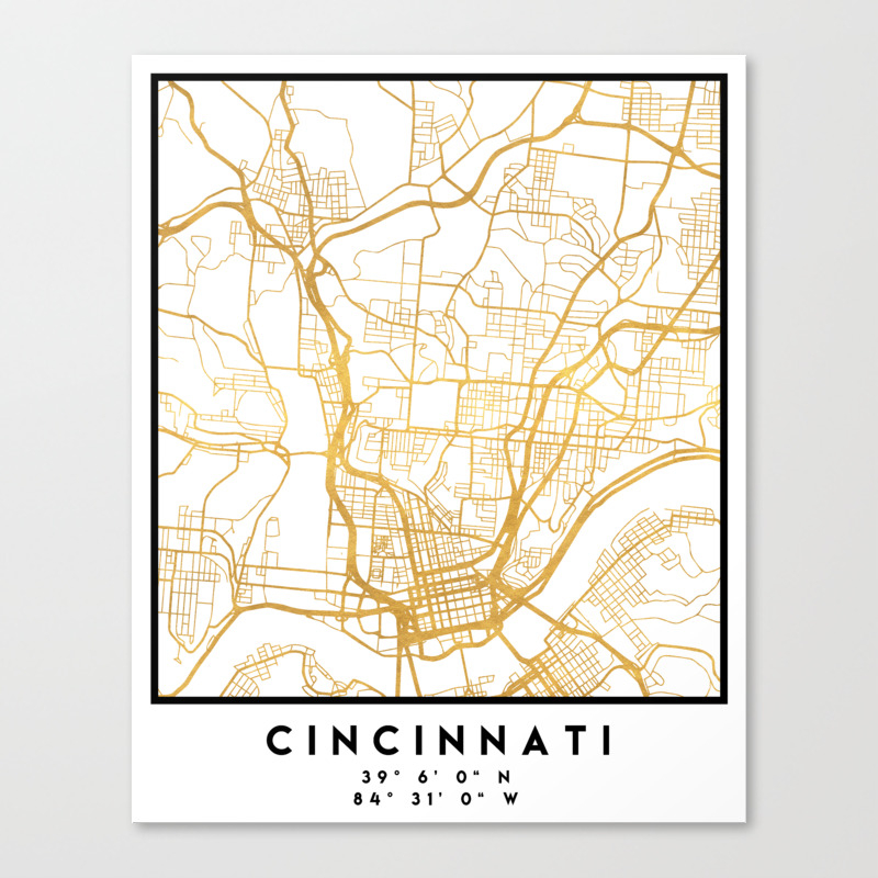 Cincinnati Ohio City Street Map Art Canvas Print By Deificusart Society6