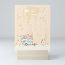 Summer Scene - Camping Bear - Nursery Art Mini Art Print
