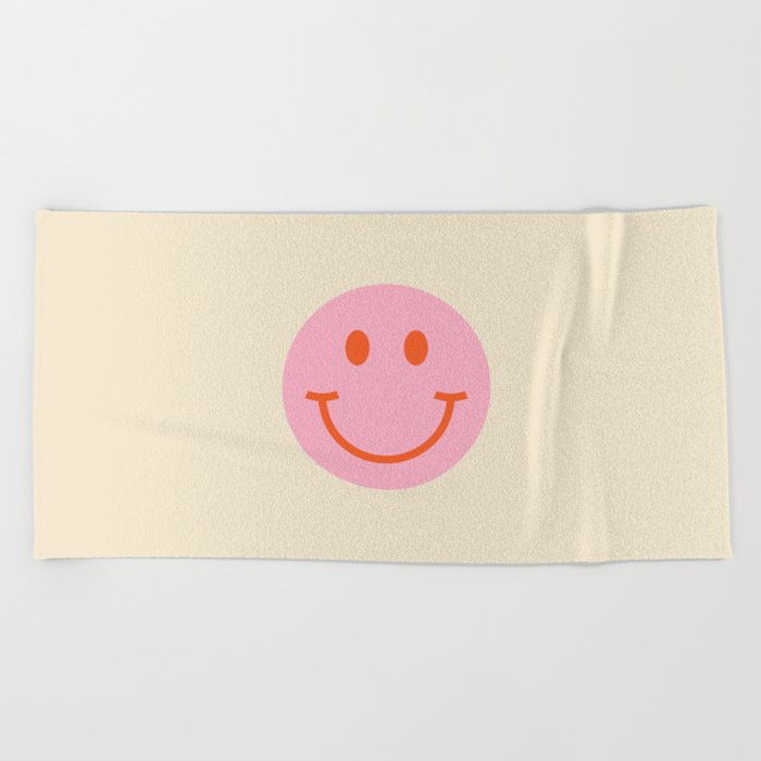 70s Retro Pink Smiley Face Beach Towel