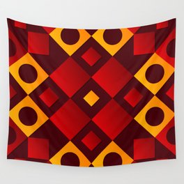 Red, Brown & Yellow Color Square Design Wall Tapestry