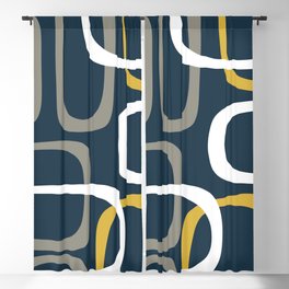 Mid Century Modern Loops Pattern in Light Mustard Yellow, Navy Blue, Gray, and White Blackout Curtain