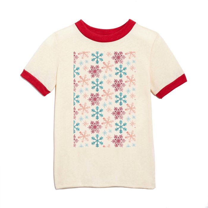Christmas Pattern Watercolor Snowflake Pink Blue Kids T Shirt