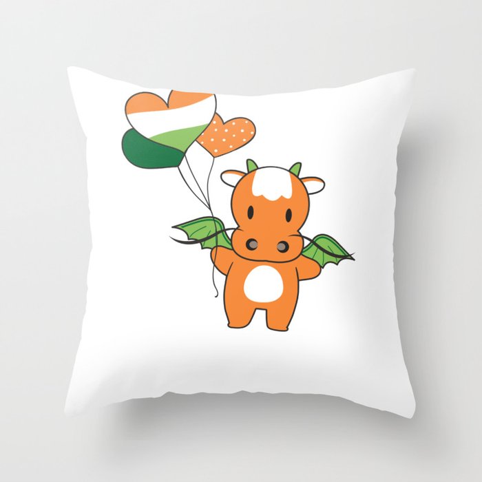 Dragon With Ireland Balloons Cute Animals Throw Pillow