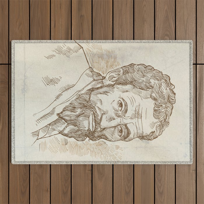 Hand drawn vector portrait. Michelangelo Outdoor Rug