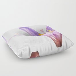 Pastel purple delicate minimalistic field crocus wildflower blossom with tiny cricket Floor Pillow