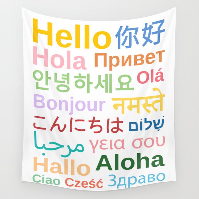 Hello In Different Languages Wall Tapestry