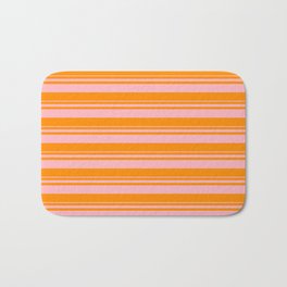 [ Thumbnail: Light Pink & Dark Orange Colored Stripes Pattern Bath Mat ]