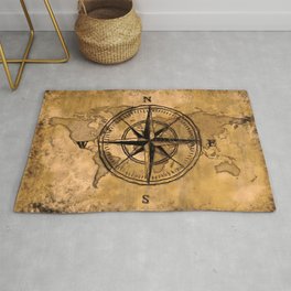 Destinations - Compass Rose and World Map Area & Throw Rug