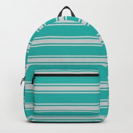 [ Thumbnail: Light Sea Green & Light Gray Colored Pattern of Stripes Backpack ]