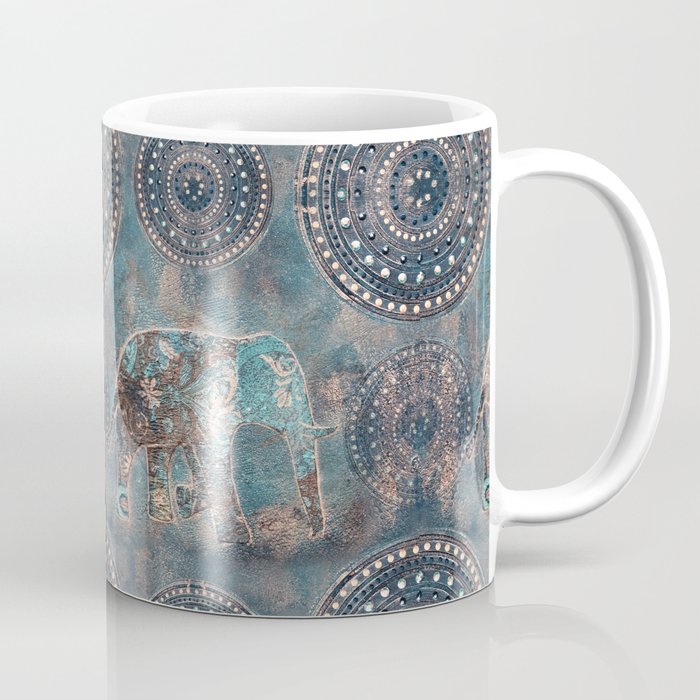 Elephant Ethnic Style Pattern Teal and Copper Coffee Mug