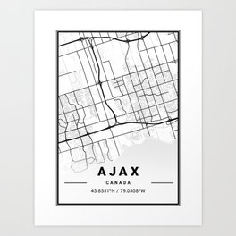 Ajax - City Map Art Print | Coordinates, Mapart, Citymap, Geocoordinates, Modern, Country, Ajax, Minimalist, Canada, Earth 