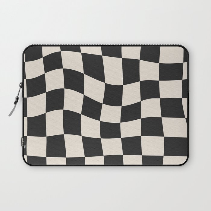 Black and White Wavy Checkered Pattern Laptop Sleeve