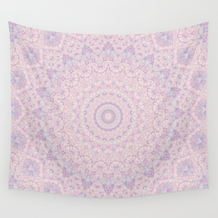 Pastel Lilac and Pink Mosaic Wall Tapestry