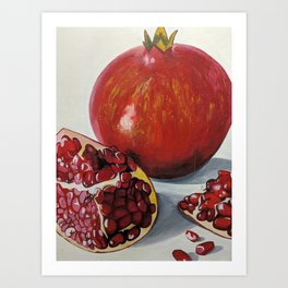 Pom Art Print | Acrylic, Seeds, Fruit, Painting, Pomagranate, Red 