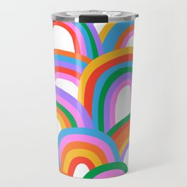 Diverse colorful rainbow seamless pattern illustration Travel Mug | Curated, Diverse, Childish, Doodle, Creative, Background, Backdrop, Children, Crowd, Color 