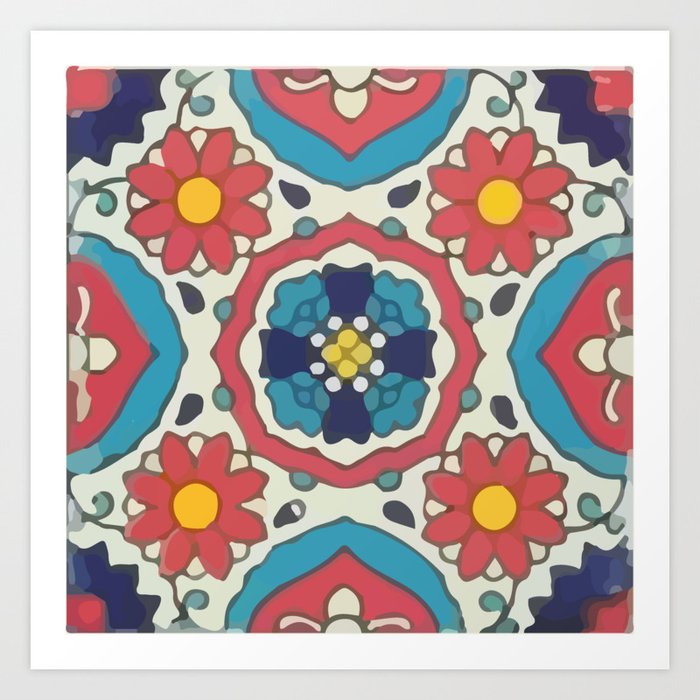 Mexican flower classic style talavera tile baldosa Art Print