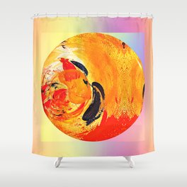 Blue Leaf Orange Planet (colored frame) Shower Curtain