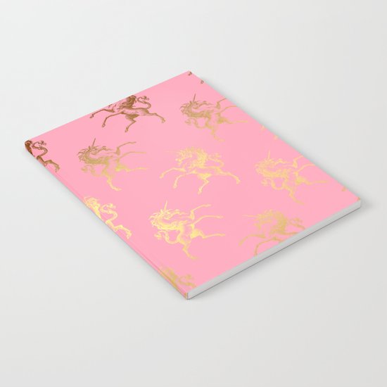 Gold elegant Unicorns on pink pattern Notebook