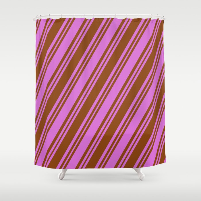 Orchid and Brown Colored Lines/Stripes Pattern Shower Curtain