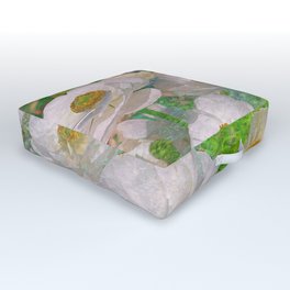 white ranunculus painted impressionism style Outdoor Floor Cushion