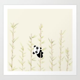 Panda bamboo Art Print | Modern, Bear, Digital, Nature, Animal, Bamboo, Minimalist, Blackandwhite, Cuteanimals, Panda 