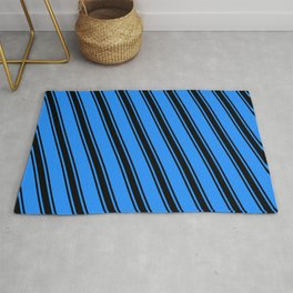 [ Thumbnail: Blue and Black Colored Striped/Lined Pattern Rug ]