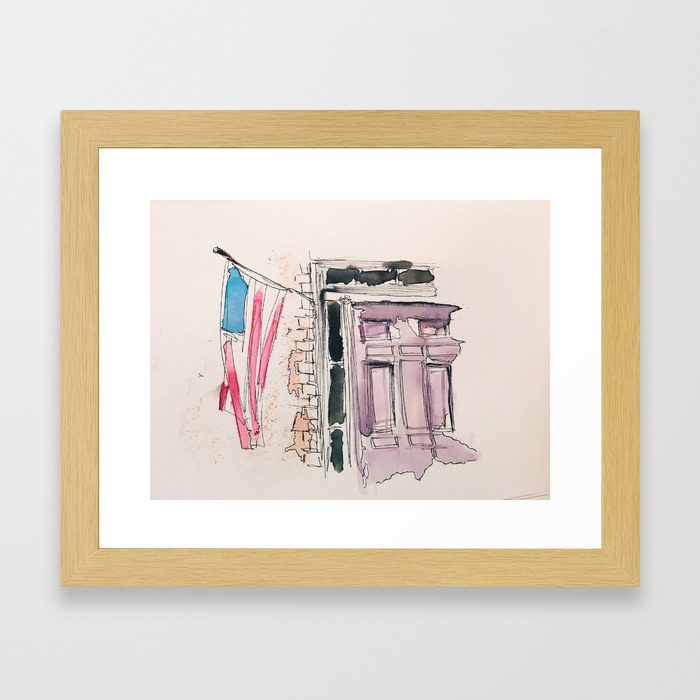 Old Wethersfield Front Door Watercolor And Ink Painting Framed Art