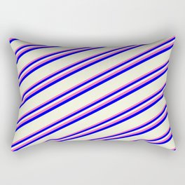 [ Thumbnail: Hot Pink, Blue, and Beige Colored Striped Pattern Rectangular Pillow ]