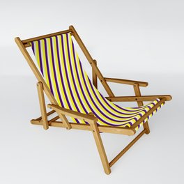 [ Thumbnail: Indigo, Light Yellow & Yellow Colored Striped Pattern Sling Chair ]