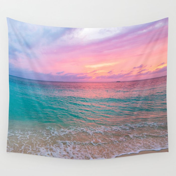 Aerial Photography Beautiful: Turquoise Sunset Relaxing, Peaceful, Coastal Seashore Wall Tapestry