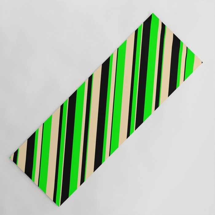 Beige, Black & Lime Colored Lined/Striped Pattern Yoga Mat