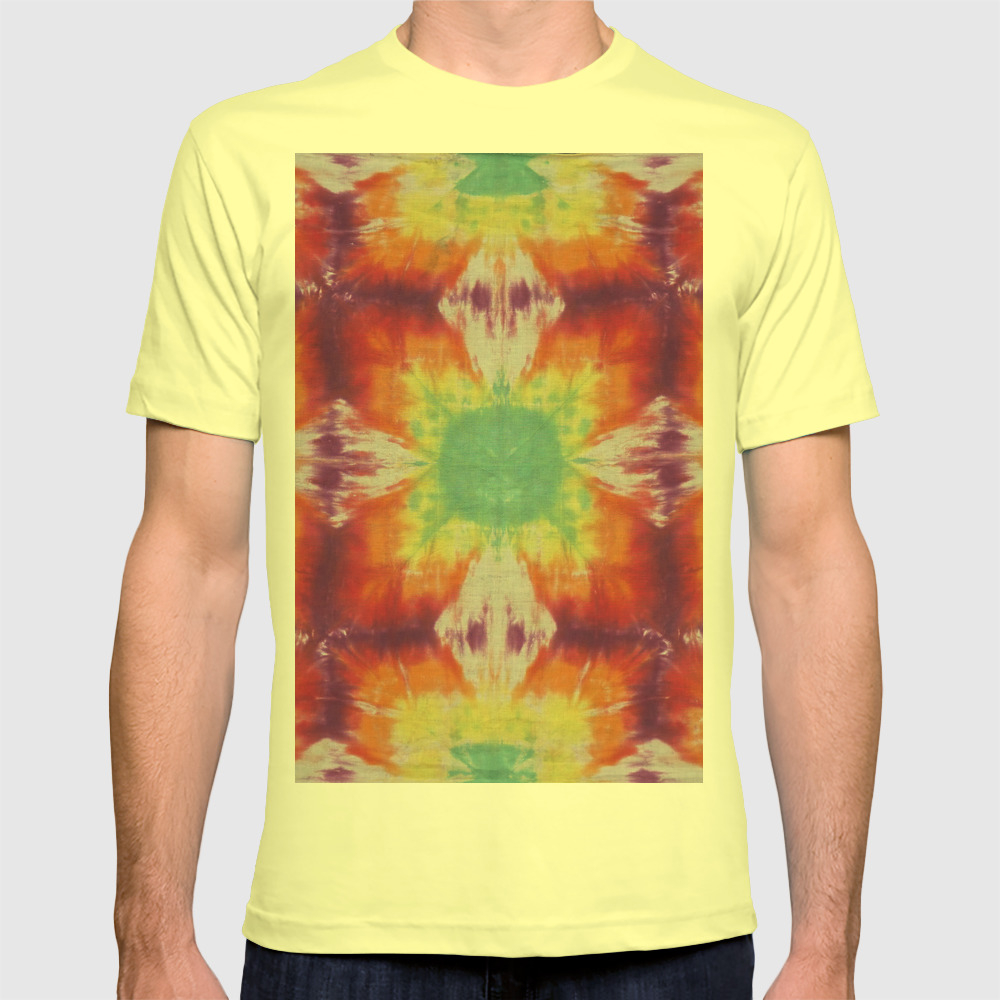 Yellow/Orange/Green Tie Dye Mens V Neck T-shirt