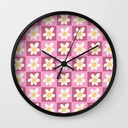 Spring of Retro Daisies - Pink Magenta  Wall Clock