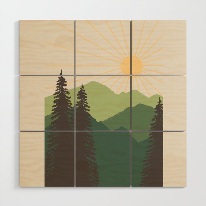 Sunny Mountain Morning in evergreen Wood Wall Art