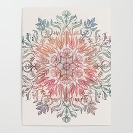 Autumn Spice Mandala in Coral, Cream and Rose Poster