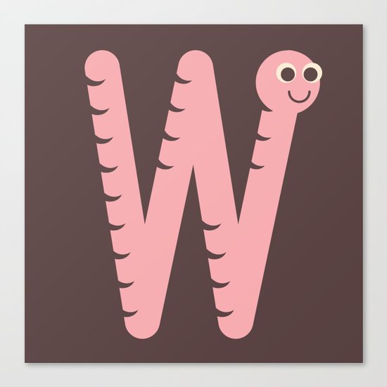 Letter W // Animal Alphabet // Worm Monogram Canvas Print