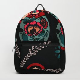 Russian Dolls // Folk Art // Red, Black and Teal  Backpack