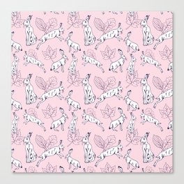White hare on pink background  Canvas Print