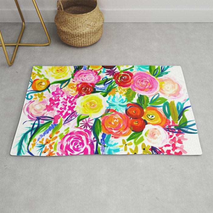 Bright Colorful Floral painting Rug by The Artwerks Design Studio LLC ...