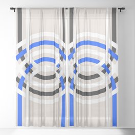 Bohemian Balanced Arches with Navy Blue Line Sheer Curtain
