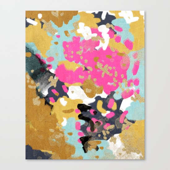 Laurel - Abstract painting in a free style with bold colors gold, navy, pink, blush, white, turquois Canvas Print